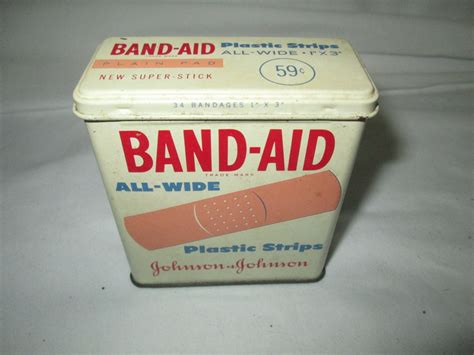 cute metal box of bandaids|empty band aid box.